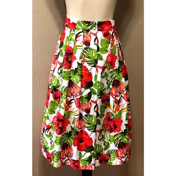 Eva Mendes New York & Co. Maddie Skirt Floral Red A Line Pleated Size 10 New - Picture 3 of 10
